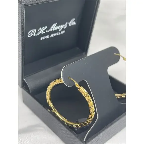 14K Gold Over Resin Hoop Diamond Cut Earrings Style Stunning Trendy Fashion NEW
